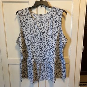 Gray and off white animal print ruffle hem tank top